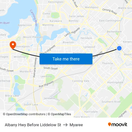 Albany Hwy Before Liddelow St to Myaree map