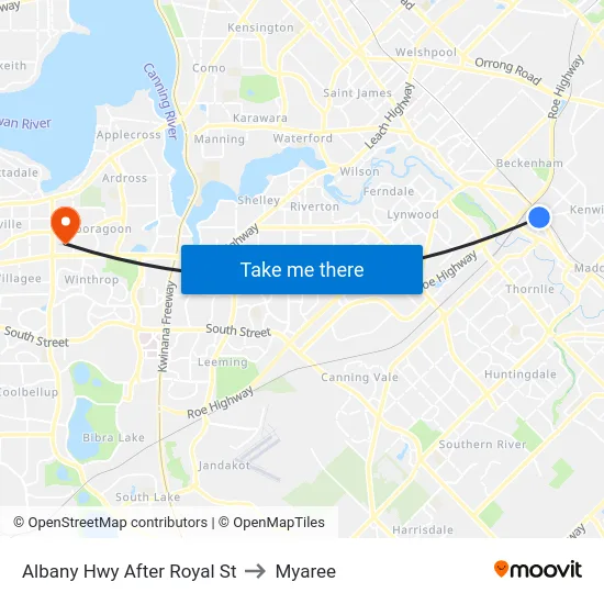 Albany Hwy After Royal St to Myaree map