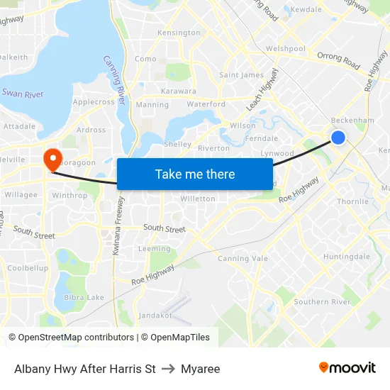 Albany Hwy After Harris St to Myaree map