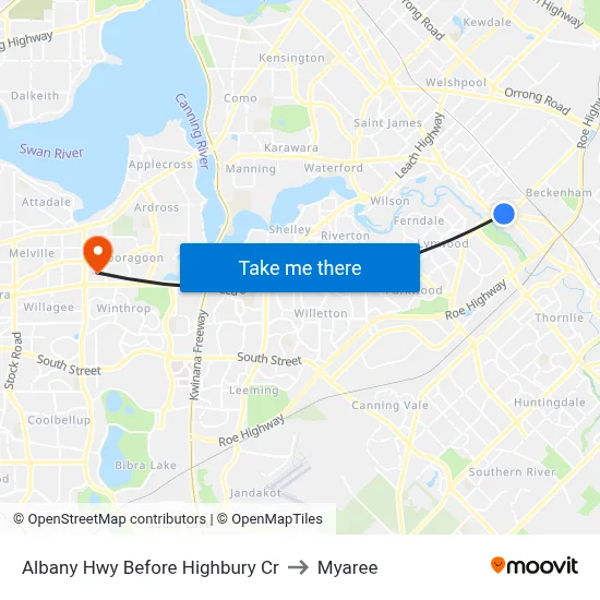 Albany Hwy Before Highbury Cr to Myaree map