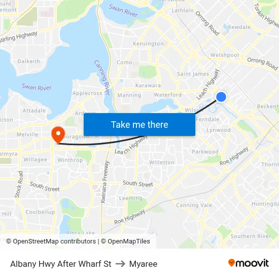 Albany Hwy After Wharf St to Myaree map