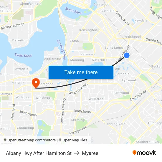 Albany Hwy After Hamilton St to Myaree map