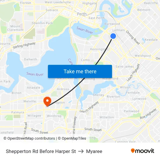 Shepperton Rd Before Harper St to Myaree map