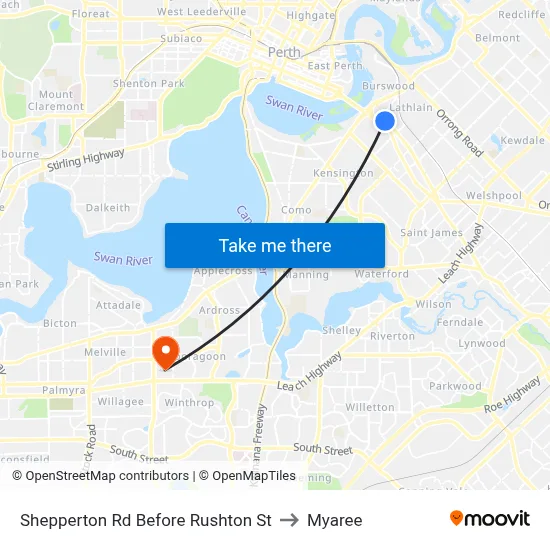 Shepperton Rd Before Rushton St to Myaree map