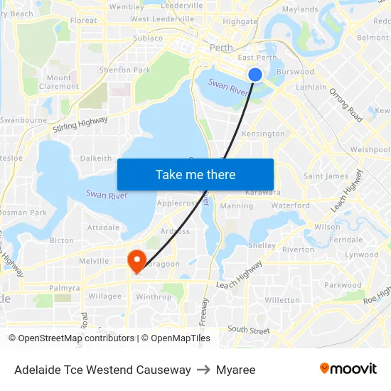Adelaide Tce Westend Causeway to Myaree map