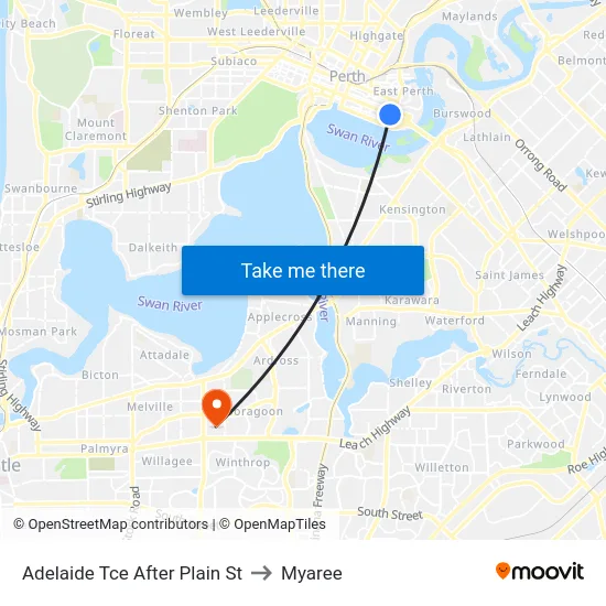 Adelaide Tce After Plain St to Myaree map