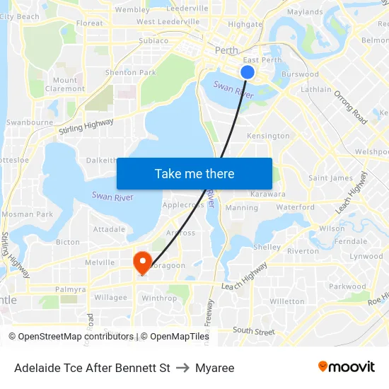 Adelaide Tce After Bennett St to Myaree map