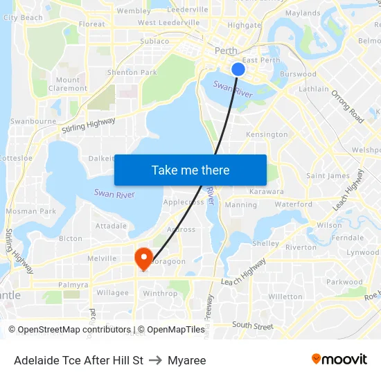 Adelaide Tce After Hill St to Myaree map