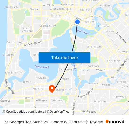 St Georges Tce Stand 29 - Before William St to Myaree map