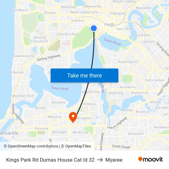 Kings Park Rd Dumas House Cat Id 32 to Myaree map