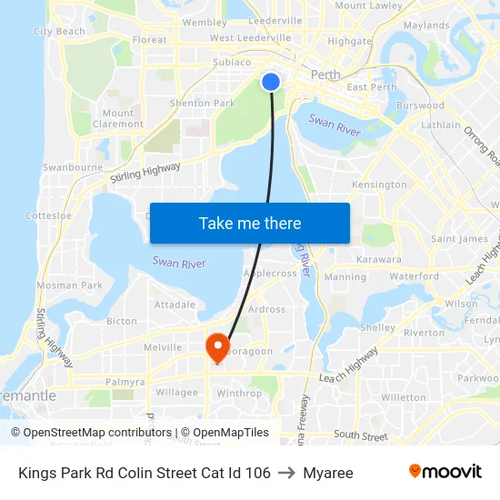 Kings Park Rd Colin Street Cat Id 106 to Myaree map