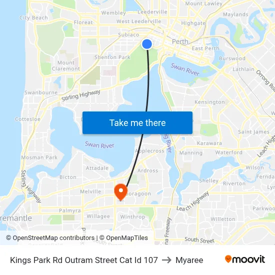 Kings Park Rd Outram Street Cat Id 107 to Myaree map