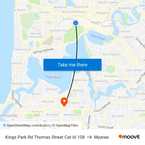 Kings Park Rd Thomas Street Cat Id 108 to Myaree map