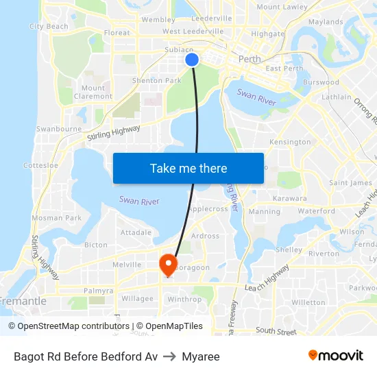 Bagot Rd Before Bedford Av to Myaree map
