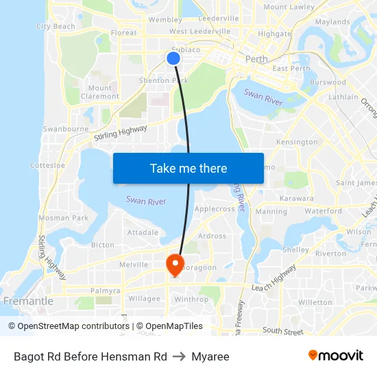 Bagot Rd Before Hensman Rd to Myaree map