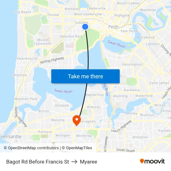 Bagot Rd Before Francis St to Myaree map