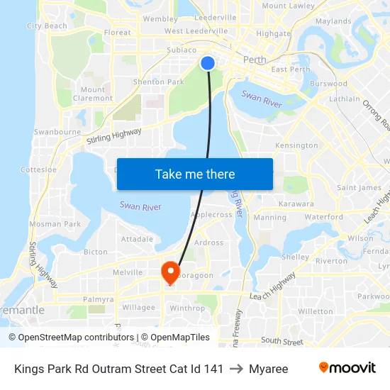 Kings Park Rd Outram Street Cat Id 141 to Myaree map