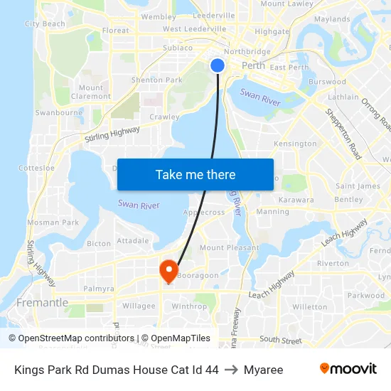 Kings Park Rd Dumas House Cat Id 44 to Myaree map