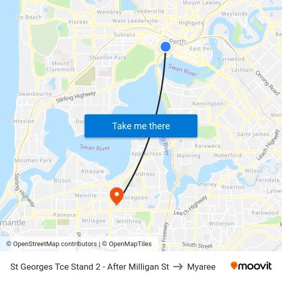 St Georges Tce Stand 2 - After Milligan St to Myaree map