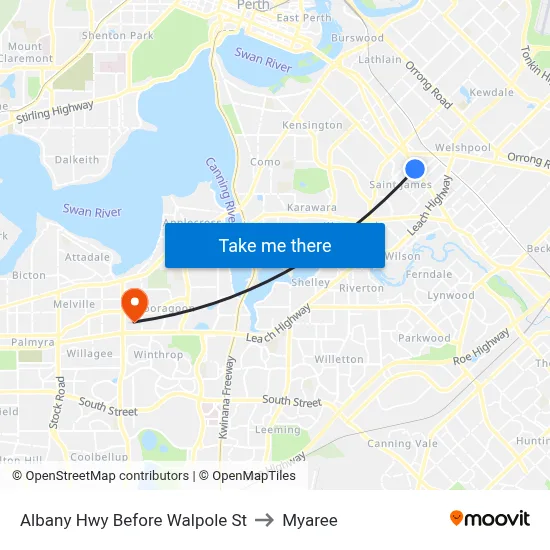 Albany Hwy Before Walpole St to Myaree map