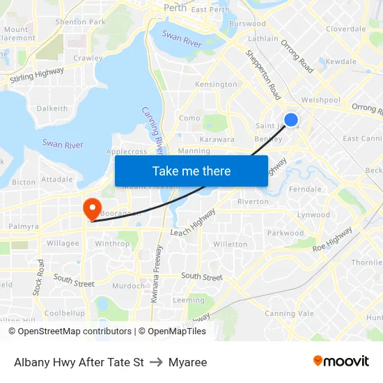 Albany Hwy After Tate St to Myaree map