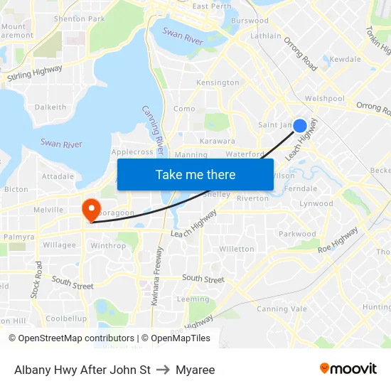 Albany Hwy After John St to Myaree map