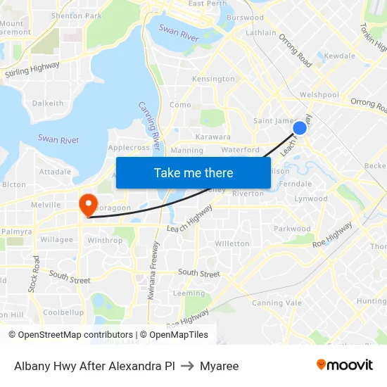 Albany Hwy After Alexandra Pl to Myaree map