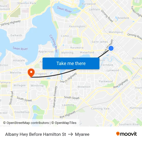 Albany Hwy Before Hamilton St to Myaree map