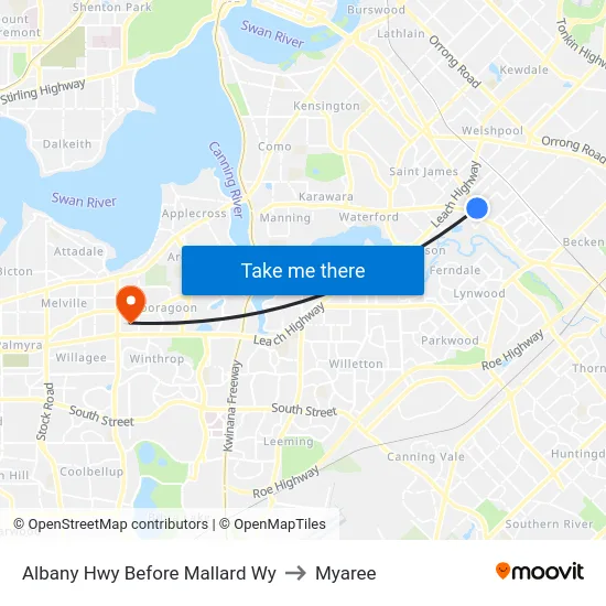 Albany Hwy Before Mallard Wy to Myaree map