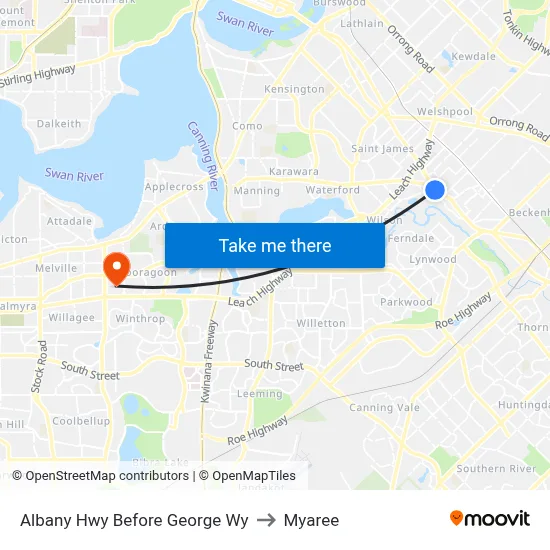 Albany Hwy Before George Wy to Myaree map