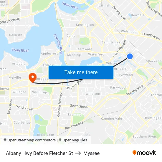 Albany Hwy Before Fletcher St to Myaree map