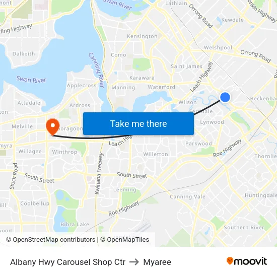 Albany Hwy Carousel Shop Ctr to Myaree map