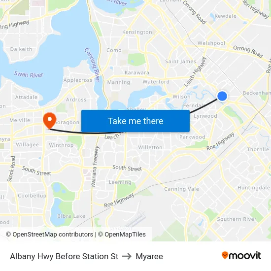 Albany Hwy Before Station St to Myaree map