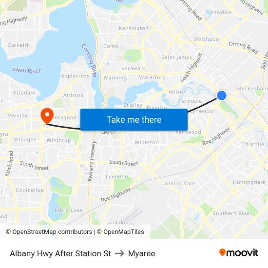 Albany Hwy After Station St to Myaree map