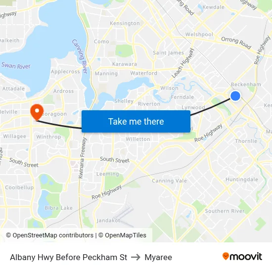 Albany Hwy Before Peckham St to Myaree map