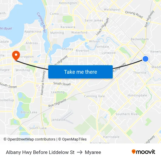 Albany Hwy Before Liddelow St to Myaree map