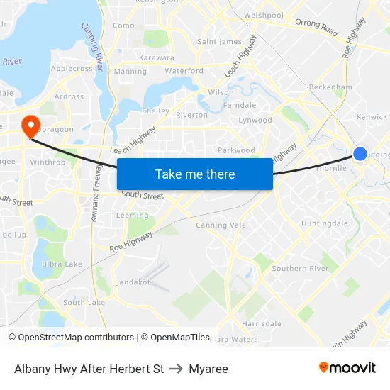 Albany Hwy After Herbert St to Myaree map