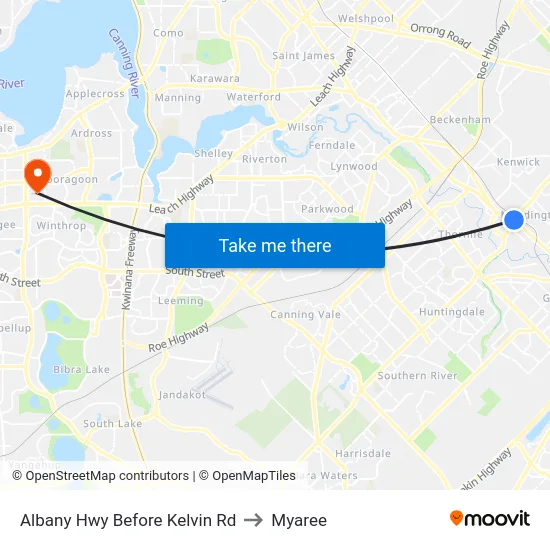 Albany Hwy Before Kelvin Rd to Myaree map