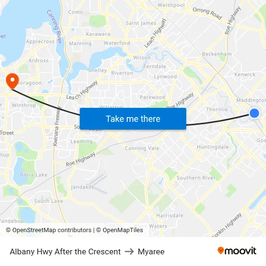 Albany Hwy After the Crescent to Myaree map