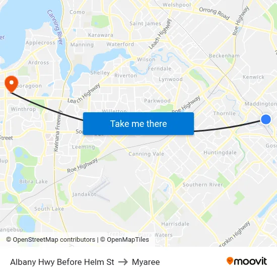 Albany Hwy Before Helm St to Myaree map