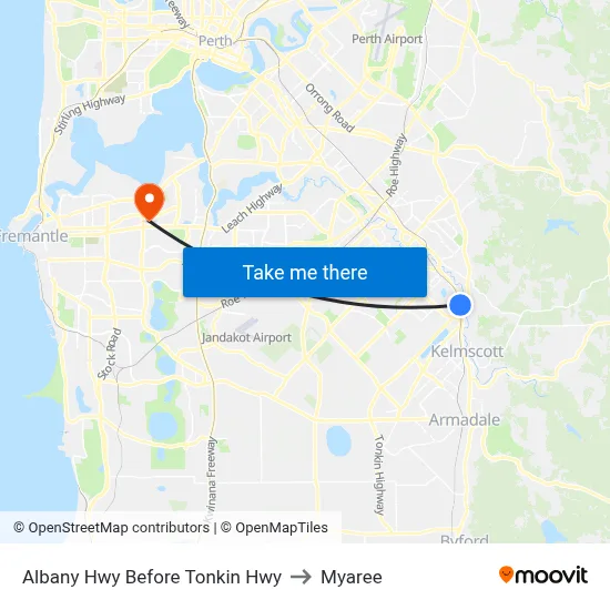 Albany Hwy Before Tonkin Hwy to Myaree map