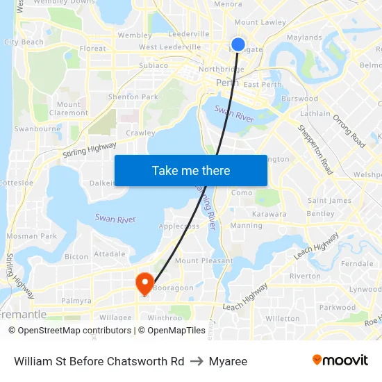 William St Before Chatsworth Rd to Myaree map