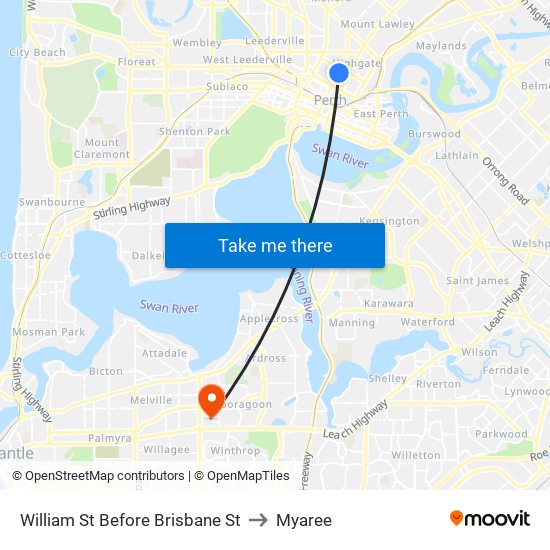 William St Before Brisbane St to Myaree map
