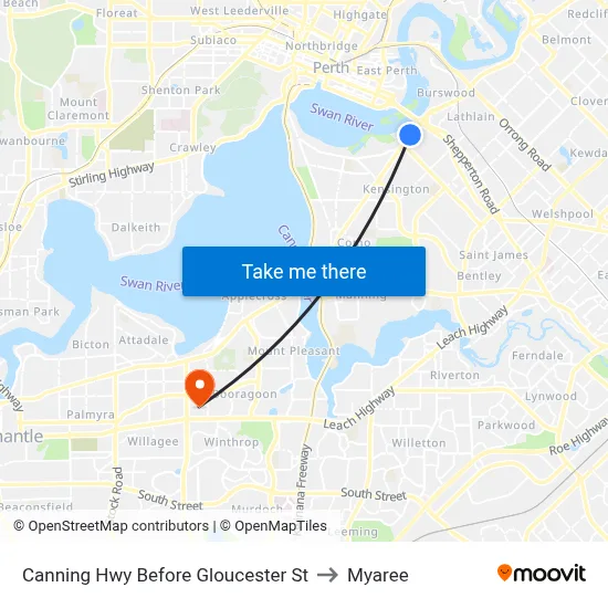 Canning Hwy Before Gloucester St to Myaree map