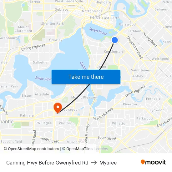 Canning Hwy Before Gwenyfred Rd to Myaree map