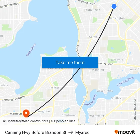 Canning Hwy Before Brandon St to Myaree map