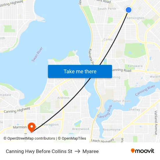 Canning Hwy Before Collins St to Myaree map