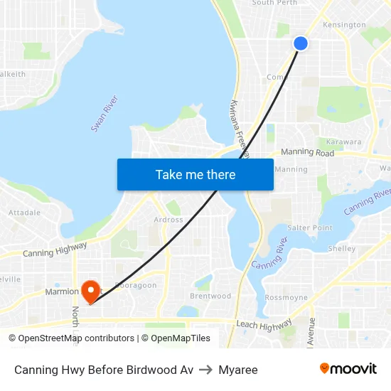 Canning Hwy Before Birdwood Av to Myaree map