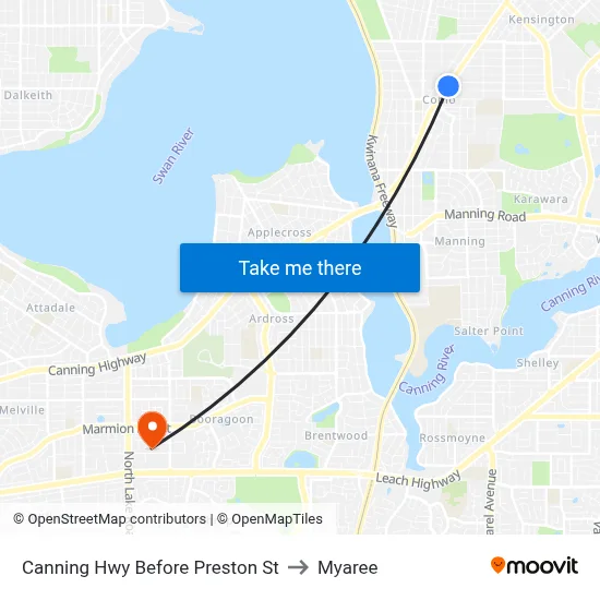 Canning Hwy Before Preston St to Myaree map