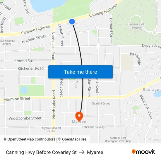 Canning Hwy Before Coverley St to Myaree map